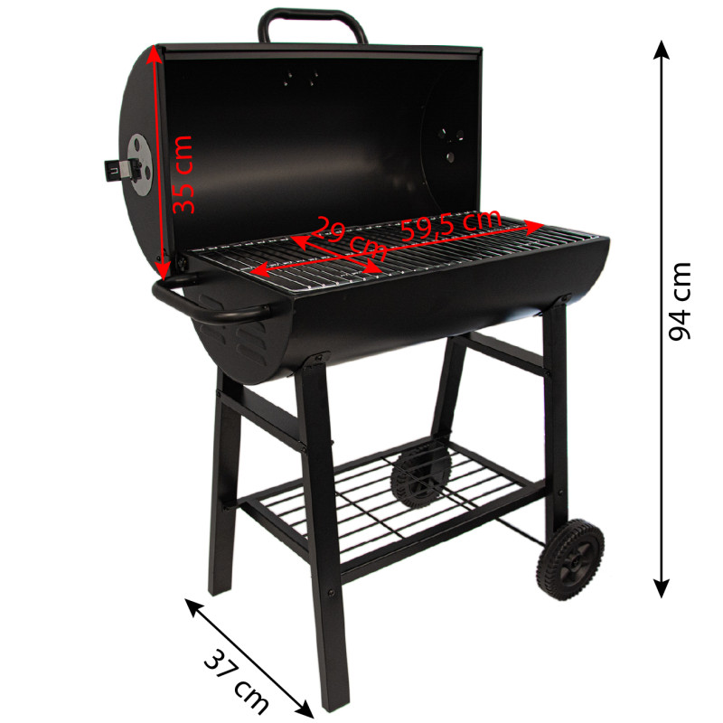 Grill węglowy półbeczkowy ogrodowy z rusztem 59,5x29 cm
