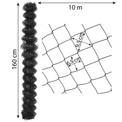 Siatka ogrodzeniowa pleciona antracyt 160 cm 10 m drut 2,5 mm oczko 65x65 mm