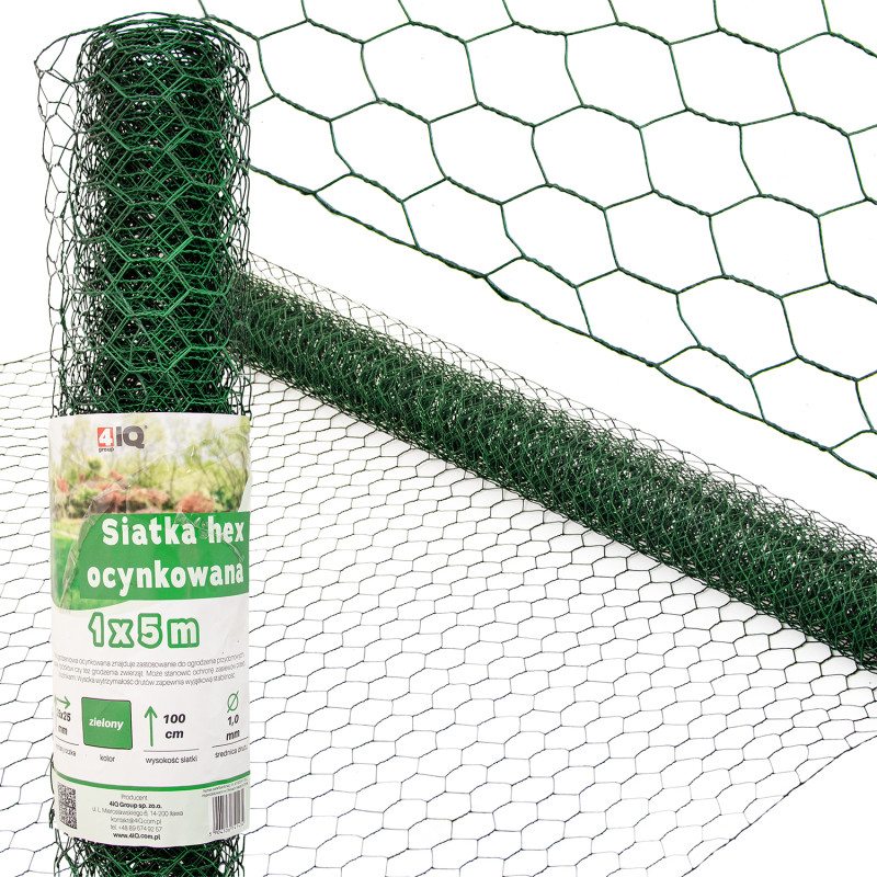 Siatka hexagonalna ocynkowana zielona 1x5m ogrodzenie 25x25mm