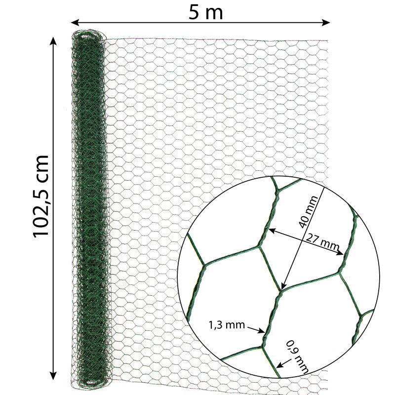Siatka hexagonalna ocynkowana zielona 1x5m ogrodzenie 25x25mm