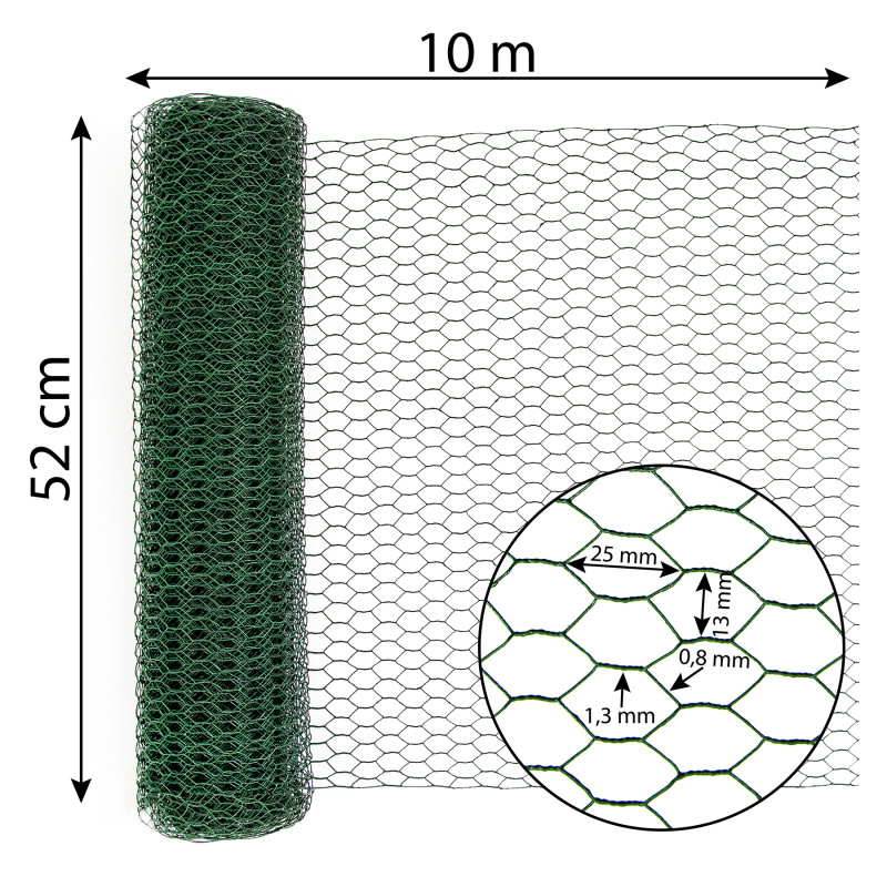 Siatka hexagonalna PCV zielona 0,5x10m ogrodzenie 13x13mm