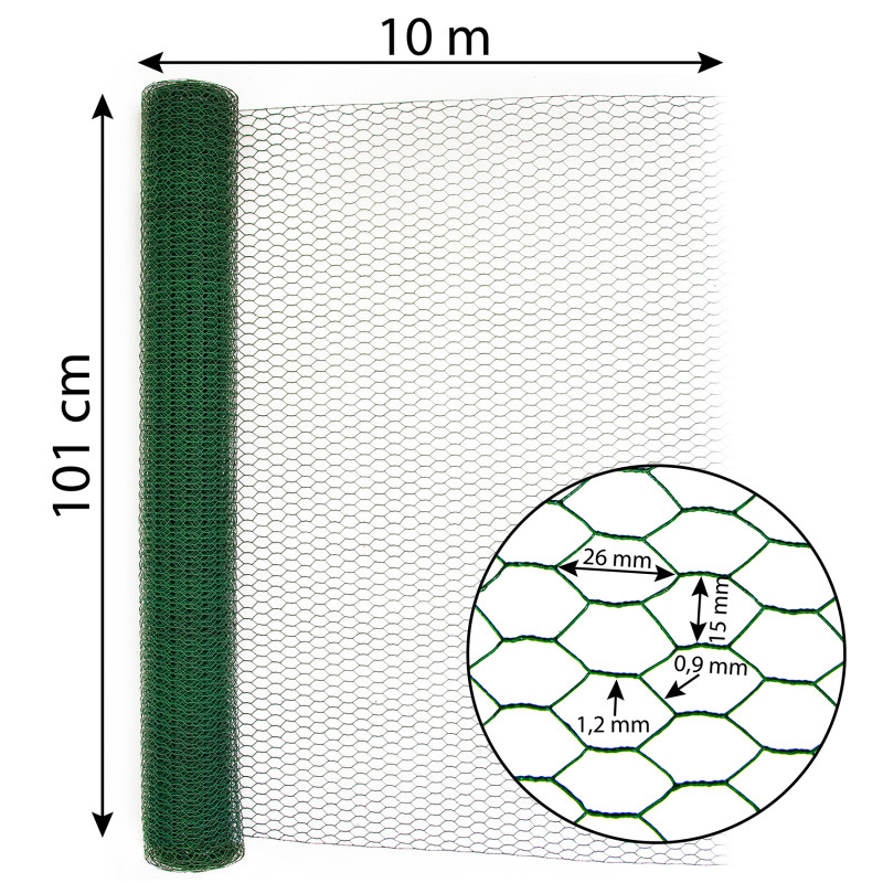 Siatka hexagonalna PCV zielona 1x10m ogrodzenie 13x13mm