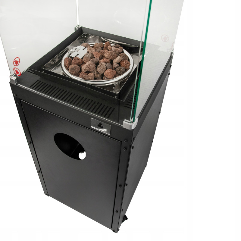 Gazowy ogrzewacz tarasowy Lava Rocks czarny stalowy 8kW z kamieniami i reduktorem