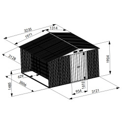 Stalowy domek narzędziowy z drewutnią 324x313x149/190 narzędziownia 10m2 blaszak