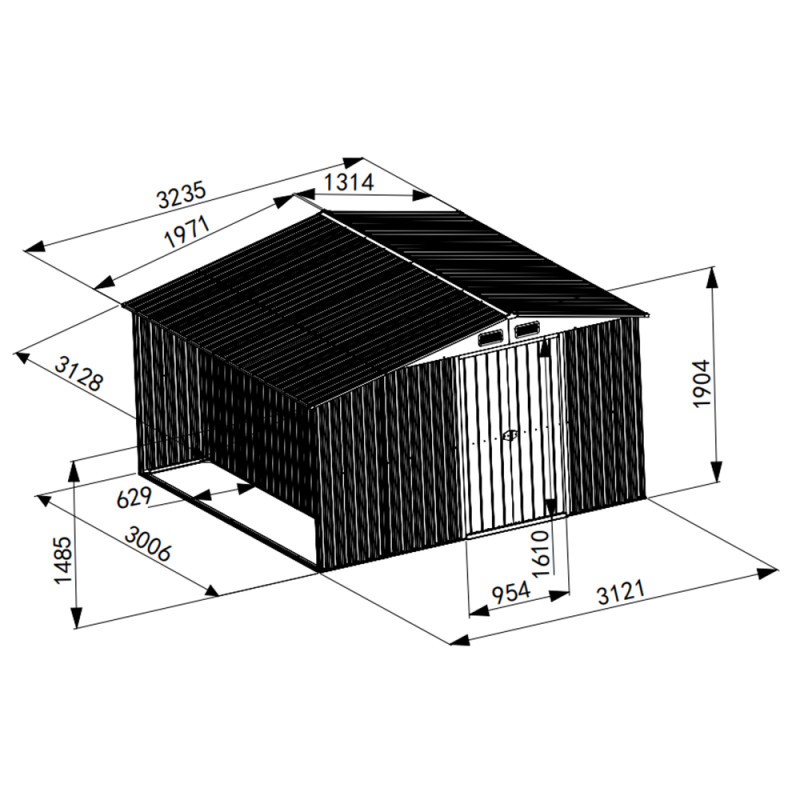 Stalowy domek narzędziowy z drewutnią 324x313x149/190 narzędziownia 10m2 blaszak