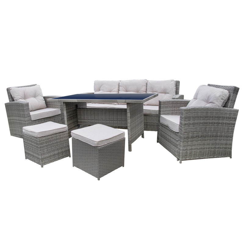 Zestaw Mebli Ogrodowych AMARA Rattan PE 7-osobowy SZARY