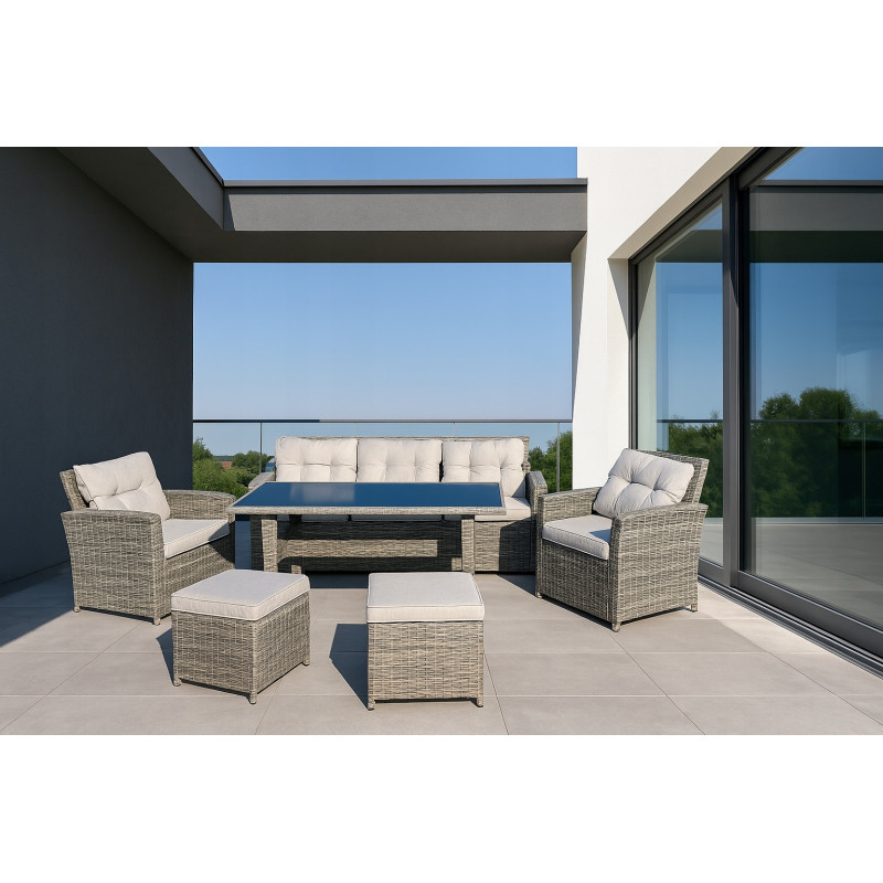 Zestaw Mebli Ogrodowych AMARA Rattan PE 7-osobowy SZARY