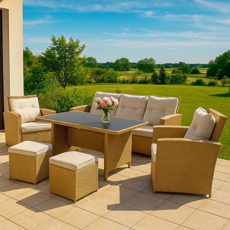 Zestaw Mebli Ogrodowych AMARA Rattan PE 7-osobowy BRĄZOWY