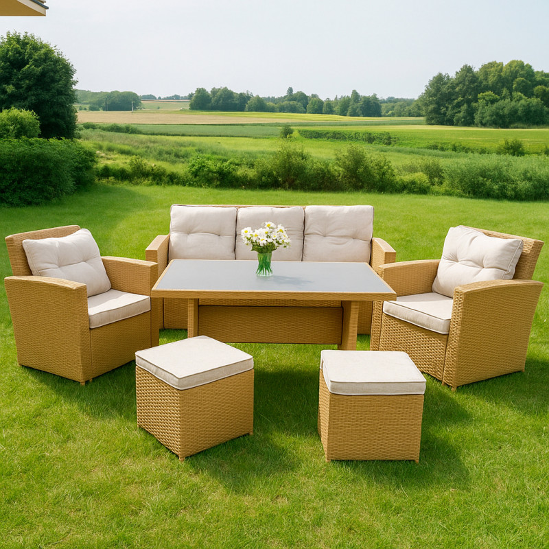 Zestaw Mebli Ogrodowych AMARA Rattan PE 7-osobowy BRĄZOWY