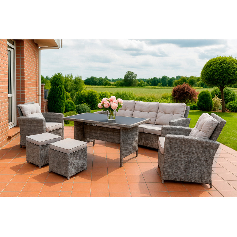 Zestaw Mebli Ogrodowych AMARA Rattan PE 7-osobowy SZARY