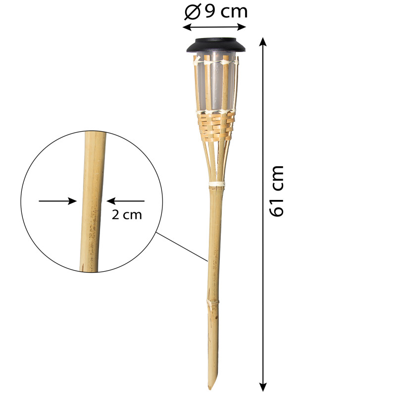 Lampa solarna pochodnia bambusowa 9x61 cm do ogrodu wbijana - 6 sztuk