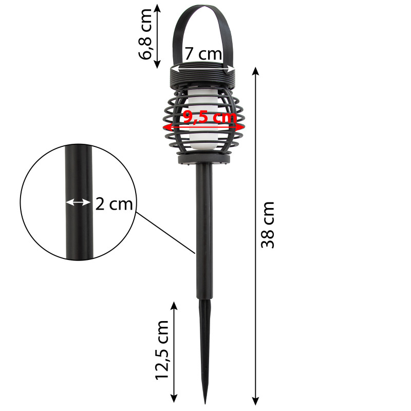 Latarnia solarna 9,5x38cm latarenka z uchwytem 2w1 wisząca stojąca - 6 sztuk