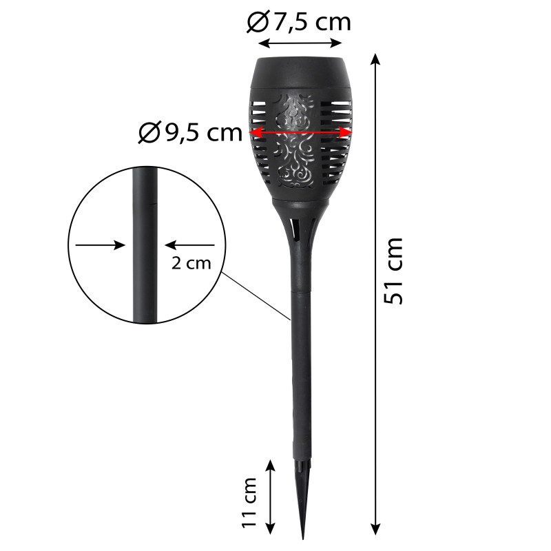 Pochodnia solarna 9,5x51cm lampa solarna z efektem płomienia - 6 sztuk