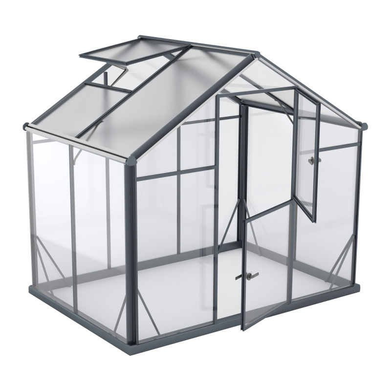 Szklarnia HYBRID Poliwęglan Szkło Hartowane 220x150cm L-3 Antracytowa 3,3m2