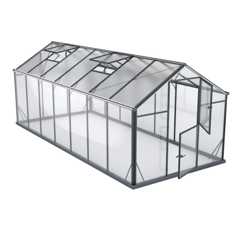 Szklarnia HYBRID Poliwęglan Szkło Hartowane 220x500cm L-11 Antracytowa 11m2