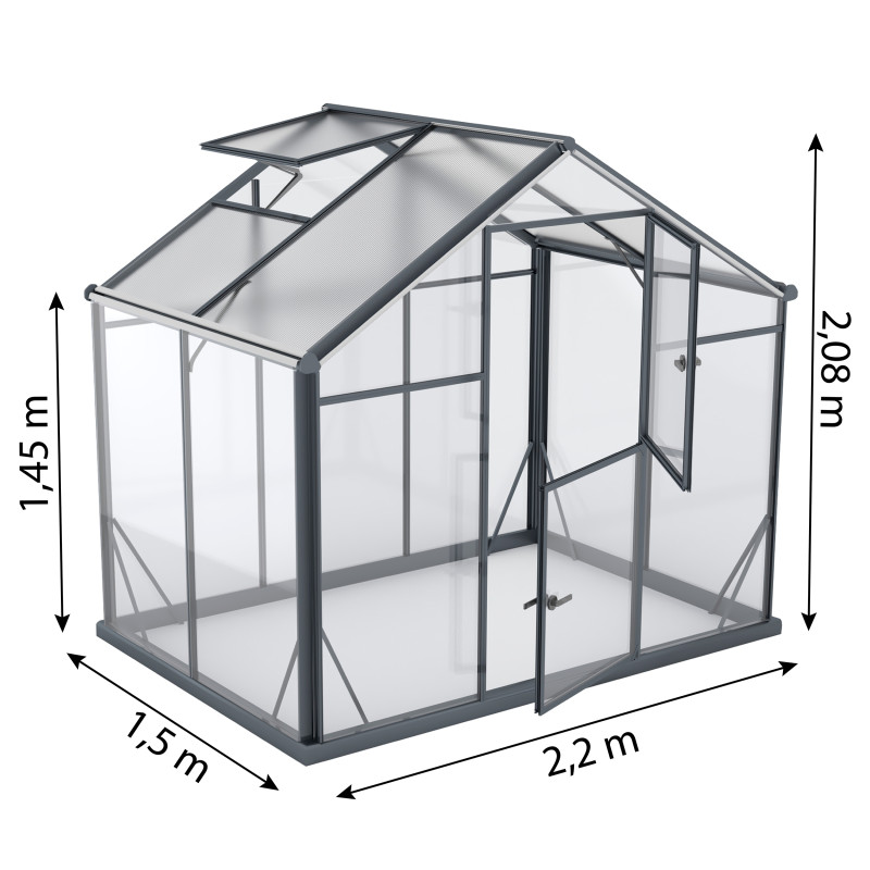 Szklarnia HYBRID Poliwęglan Szkło Hartowane 220x150cm L-3 Antracytowa 3,3m2