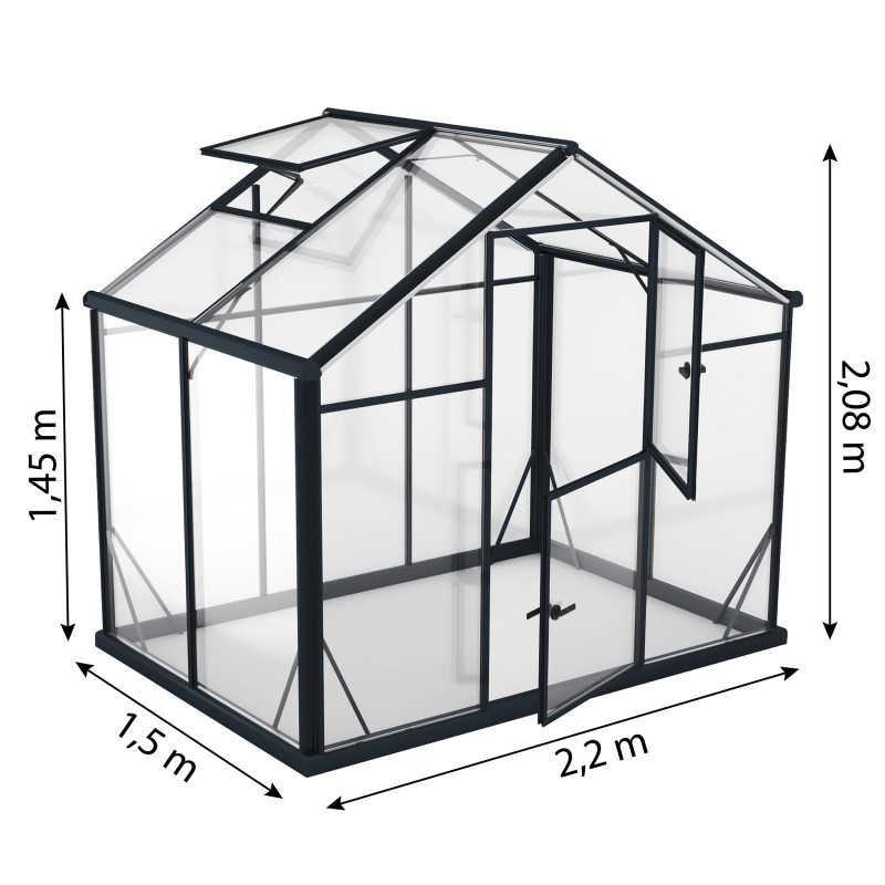 Szklarnia GLASS Szkło Hartowane 220x150cm L-3 Czarna 3,3m2