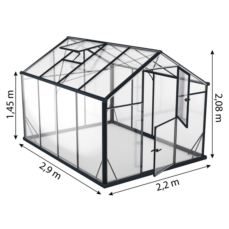 Szklarnia GLASS Szkło Hartowane 220x290cm L-7 Czarna 6,5m2