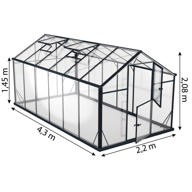 Szklarnia GLASS Szkło Hartowane 220x430cm L-10 Czarna 9,5m2