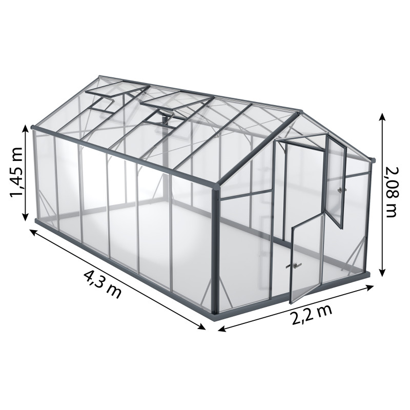 Szklarnia GLASS Szkło Hartowane 220x430cm L-10 Antracytowa 9,5m2