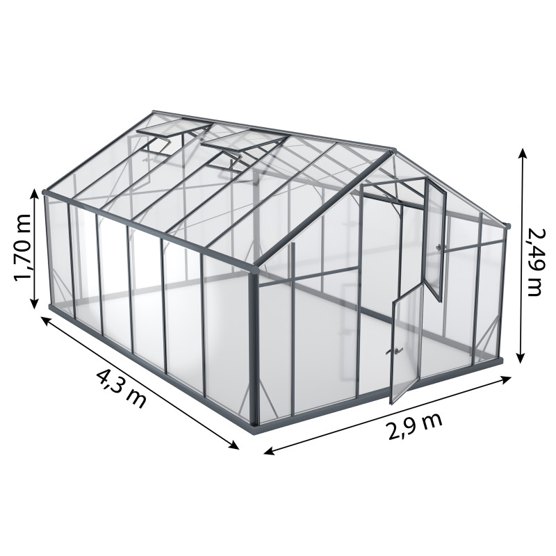 Szklarnia GLASS UP Szkło Hartowane 290x430cm XL-12 Antracytowa 12,5m2 H170