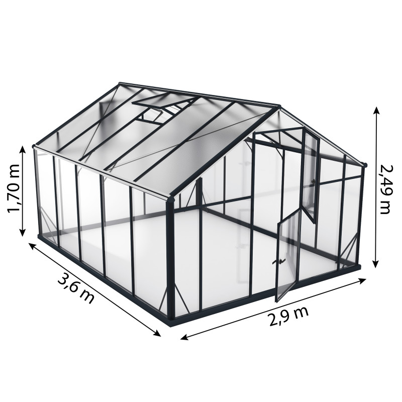 Szklarnia HYBRID UP Poliwęglan Szkło Hartowane 290x360cm XL-10 Czarna 10,44m2