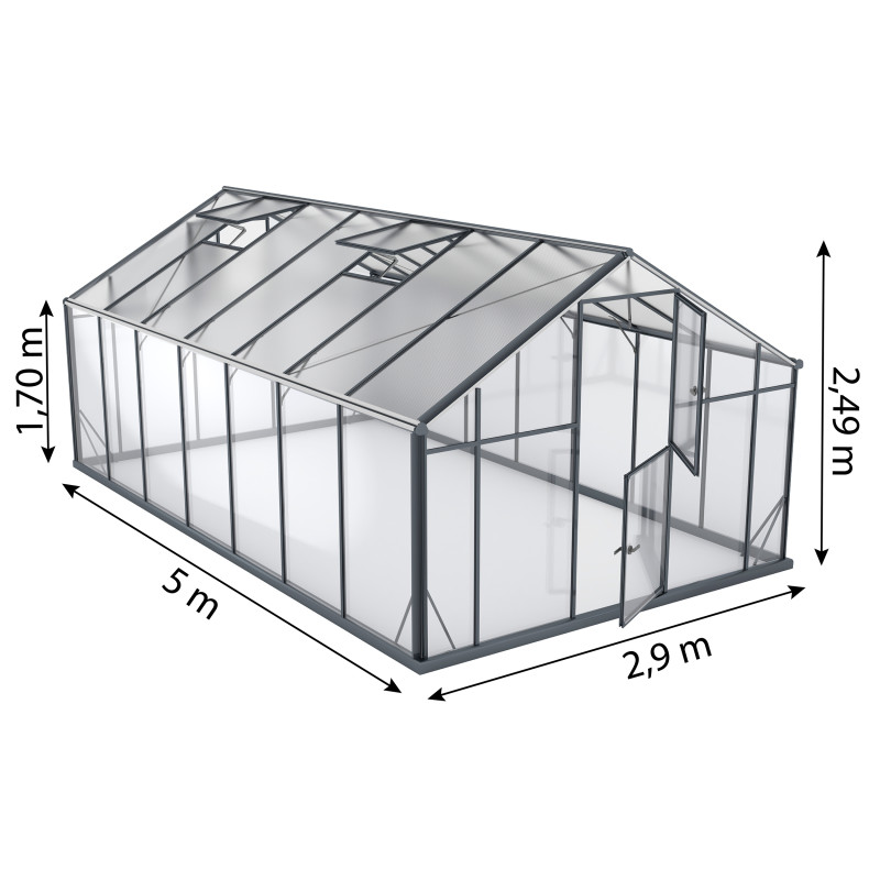Szklarnia HYBRID UP Poliwęglan Szkło Hartowane 290x500cm XL-15 Antracytowa 14,5m2