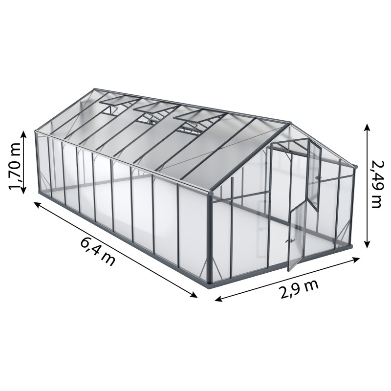 Szklarnia HYBRID UP Poliwęglan Szkło Hartowane 290x640cm XL-18 Antracytowa 18,6m2