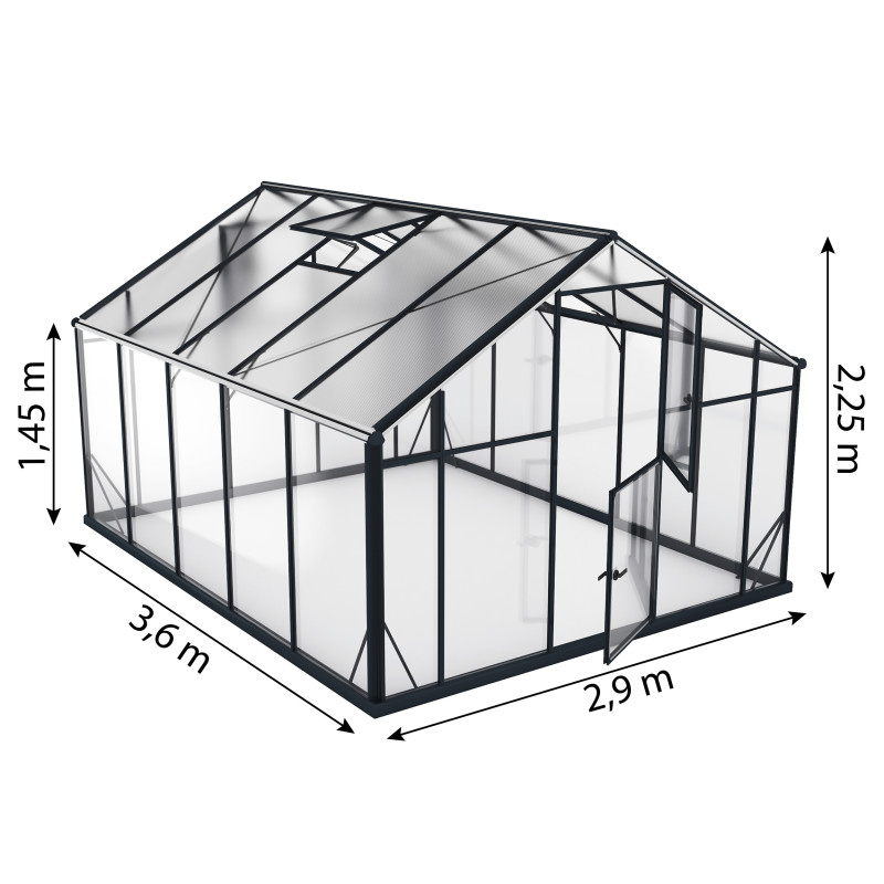 Szklarnia HYBRID Poliwęglan Szkło Hartowane 290x360cm XL-10 Czarna 10,44m2