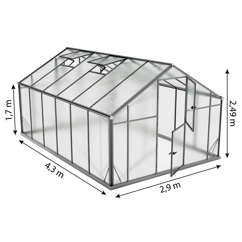 Szklarnia Poliwęglan UP 290x430cm XL-12 Antracytowa 12,5m2 H170