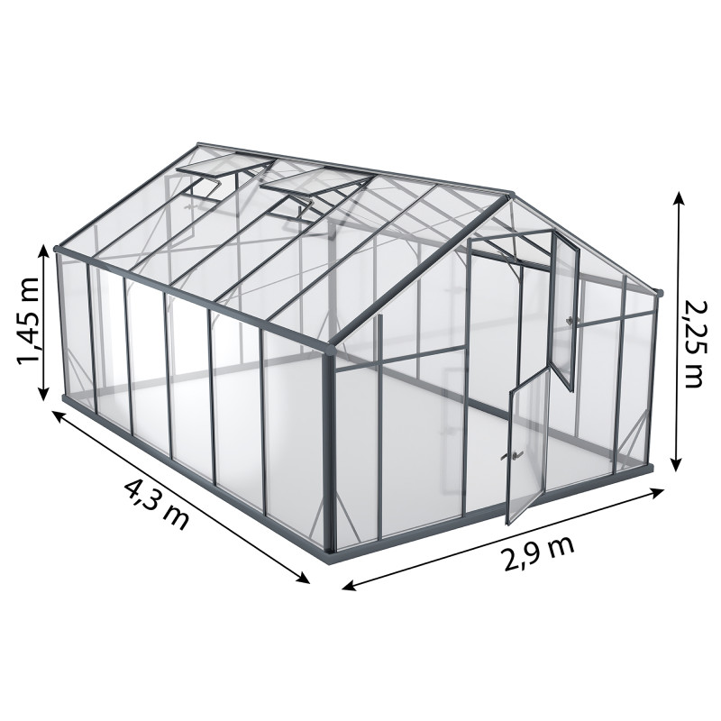 Szklarnia GLASS Szkło Hartowane 290x430cm XL-12 Antracytowa 12,5m2