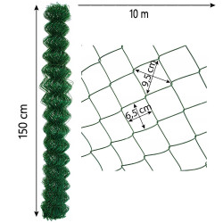 Siatka ogrodzeniowa pleciona zielona 150 cm 10 m drut 2,5 mm oczko 65x65 mm