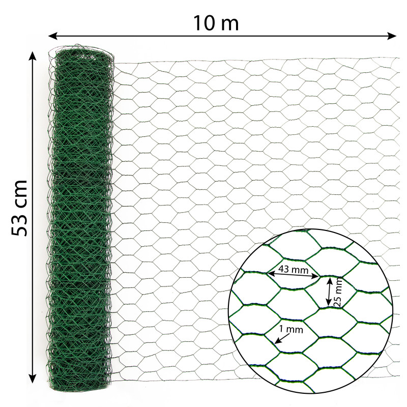 Siatka hexagonalna PCV zielona 0,5x10m ogrodzenie 25x25mm