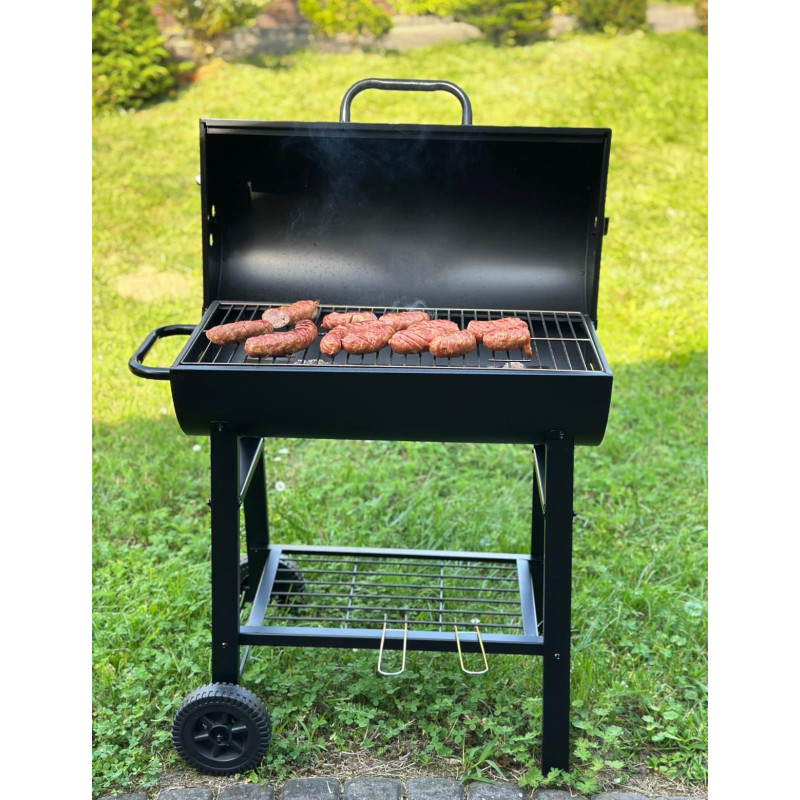 Grill węglowy półbeczkowy ogrodowy z rusztem 59,5x29 cm