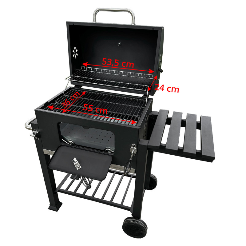 Grill węglowy 113,5X50X107 cm z żeliwnym rusztem + pokrycie