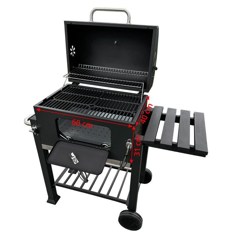 Grill węglowy 113,5X50X107 cm z żeliwnym rusztem + pokrycie