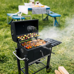 Grill węglowy 113,5X50X107 cm z żeliwnym rusztem + pokrycie