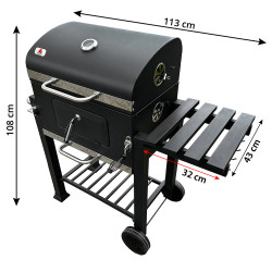 Grill węglowy 113,5X50X107 cm z żeliwnym rusztem + pokrycie