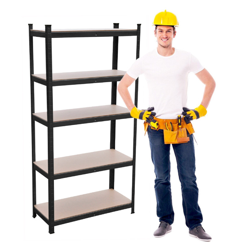 Regał metalowy magazynowy 180x75x35 cm czarny 2w1 garażowy do piwnicy 150 kg