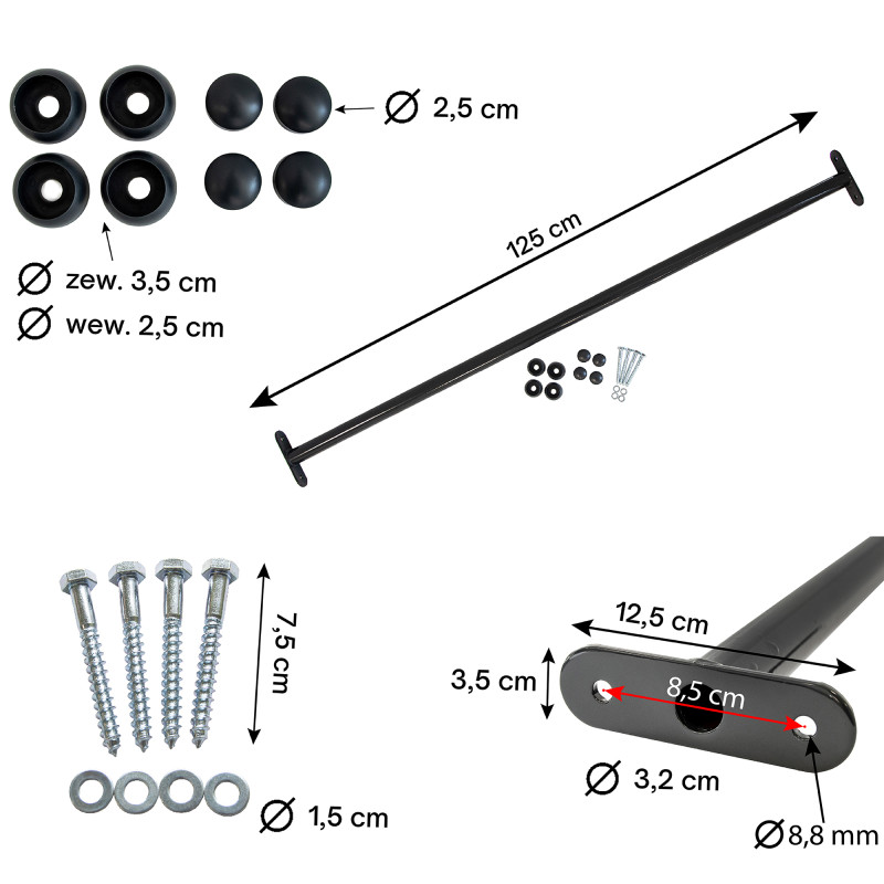 Metalowy drążek na plac zabaw 125 cm antracytowy