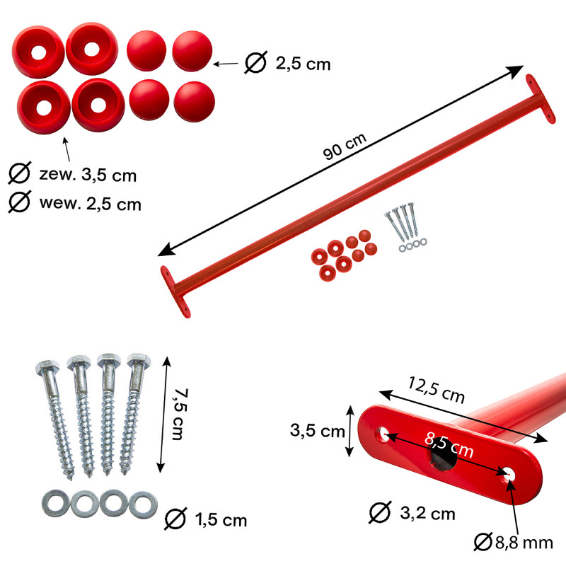 Metalowy drążek na plac zabaw 90 cm czerwony