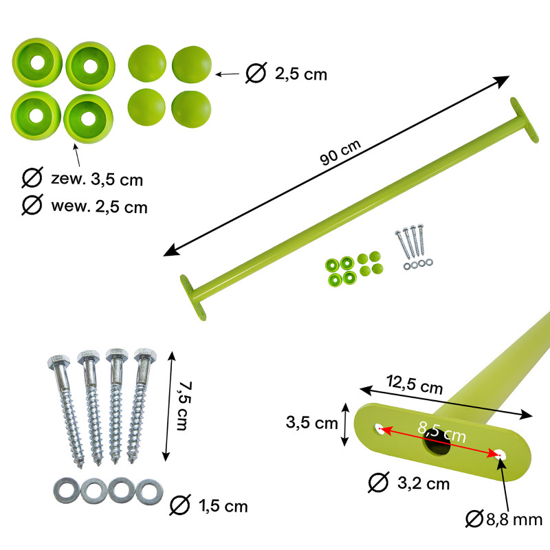 Metalowy drążek na plac zabaw 90 cm limonkowy