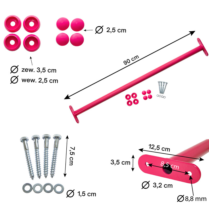Metalowy drążek na plac zabaw 90 cm różowy