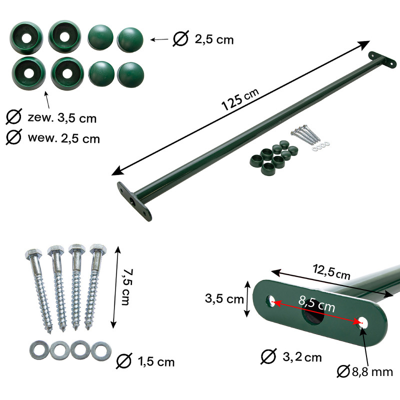Metalowy drążek na plac zabaw 125 cm zielony