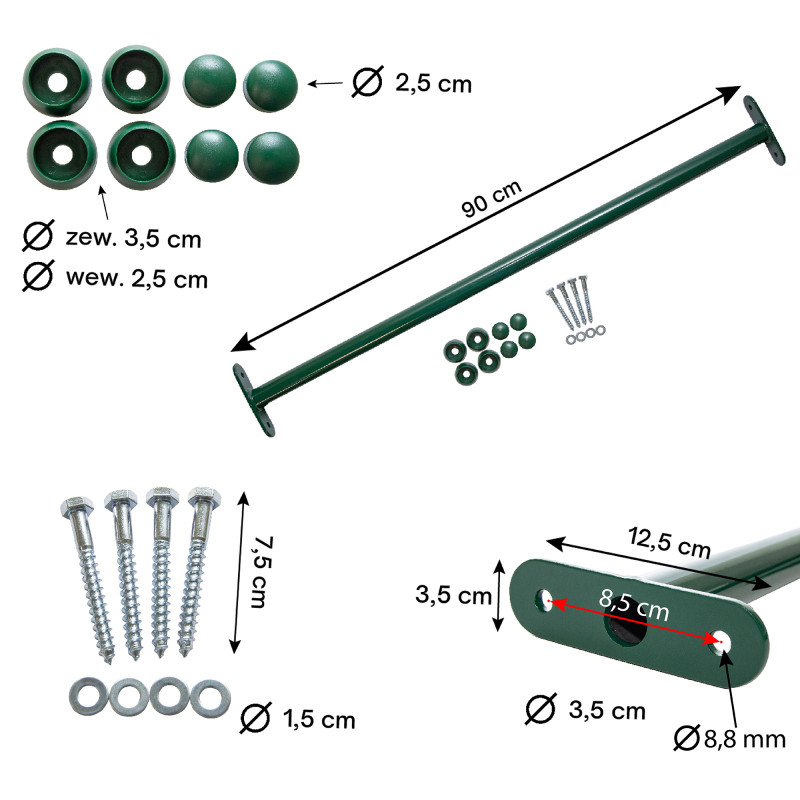 Metalowy drążek na plac zabaw 90 cm zielony