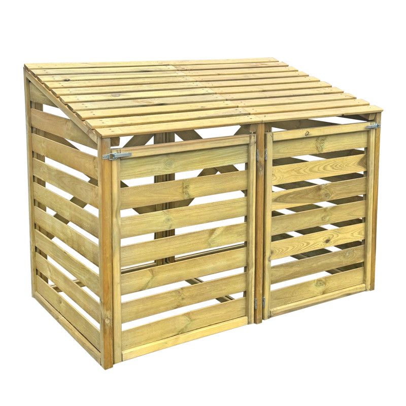 Drewniana podwójna obudowa na kosz do śmieci 240L