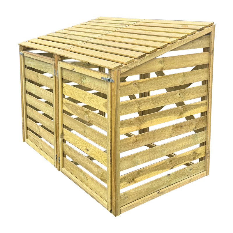 Drewniana podwójna obudowa na kosz do śmieci 240L