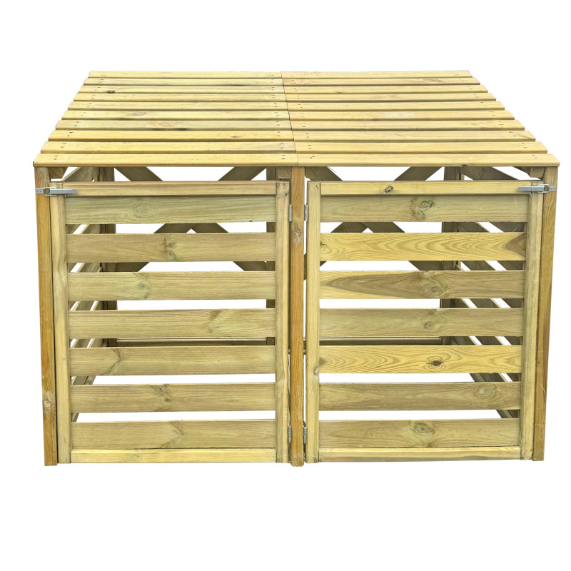 Drewniana podwójna obudowa na kosz do śmieci 240L