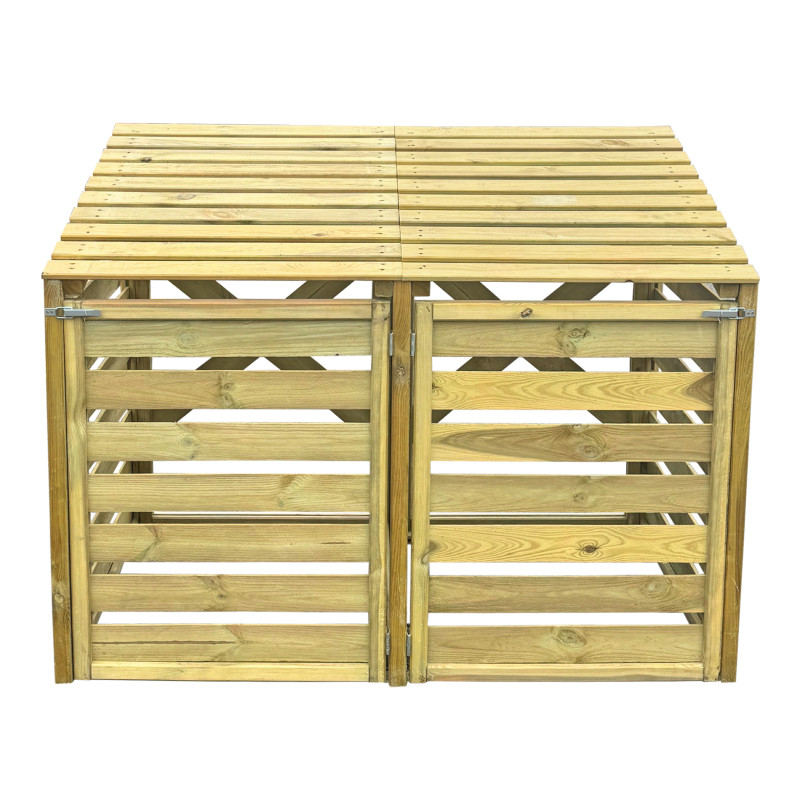 Drewniana podwójna obudowa na kosz do śmieci 240L