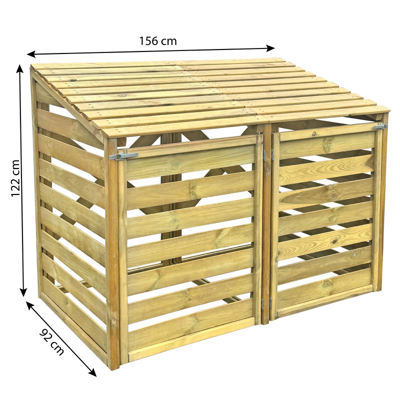 Drewniana podwójna obudowa na kosz do śmieci 240L